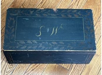 (19th C) PINE CHEST PAINT DECORATED With STENCILING