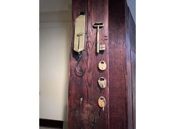 FRARY'S BRASS SPRING SCALE, KEY and (3) LOCKS