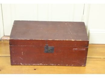 (19th c) PINE CHEST in RED WASH filled with Crafts