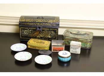 GROUPOF TIN BOXES, CANNISTER and CHINESE ENAMEL