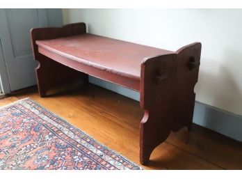FRONT HALL BENCH with BOOTJACK ENDS IN RED PAINT