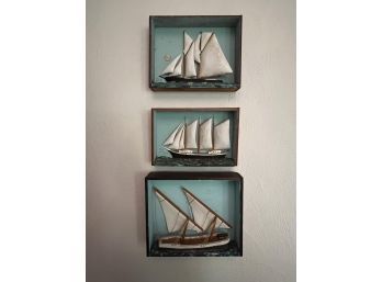 (3) (1st HALF 20th c) BOAT MODELS in SHADOW BOXES