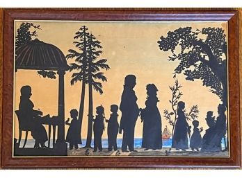 (19th C) WATERCOLOR & INK SILHOUETTE 'THE WEDDING'