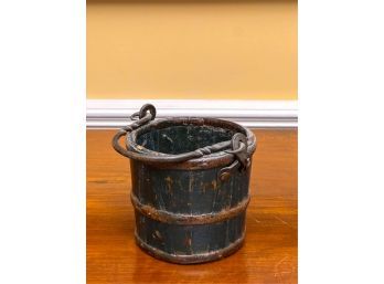IRON BOUND PAINTED PAIL w WROUGHT HANDLE