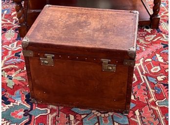 LEATHER WRAPPED TRUNK w BRASS HANDLES