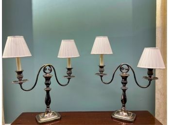 PAIR SILVER PLATED CANDELABRA TABLE LAMPS