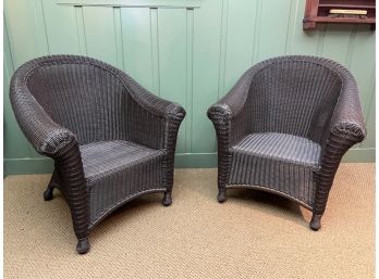 PAIR OF FINE QUALITY CONTEMPORARY WICKER ARMCHAIRS IN BLUE