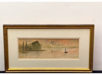 (EARLY 20th C) WATERCOLOR OF A SHIP IN HARBOR