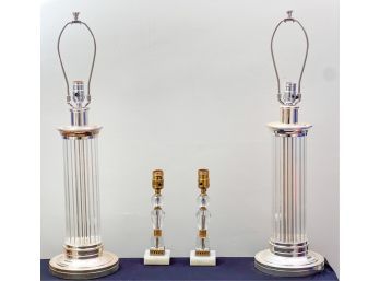 (2) PAIRS OF NICE QUALITY GLASS TABLE LAMPS
