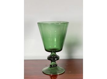 HAND BLOWN EMERALD GLASS FOOTED VASE