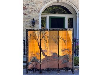 (6) PANEL JAPANESE DRESSING SCREEN IN GOLD PAINT