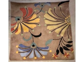 HAND TUFTED CONTEMPORARY WOOL RUG w FLORAL MOTIF