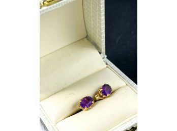 PAIR 14K STUDS with AMETHYST