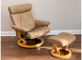 LEATHER RECLINING CHAIR with MATCHING OTTOMAN