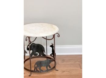 MARBLE TOP SIDE TABLE w AFRICAN ANIMALS
