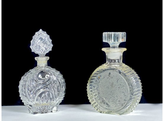 (2) FINE QUALITY MOLDED GLASS DECANTERS