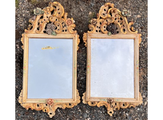PAIR Of CARVED ITALIAN MIRRORS W GRAPE DECORATION