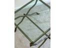 FINE QUALITY GLASS TOP RAMS HEAD & FOOT END TABLE
