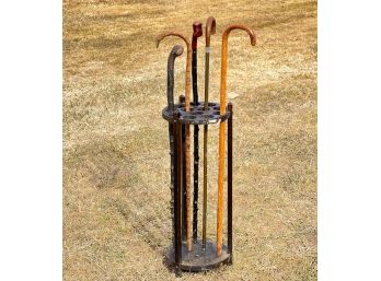 ARTS & CRAFTS CANE STAND w (5) WALKING IMPLEMENTS