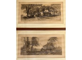 (2) PENCIL SIGNED ENGRAVINGS OF FAMOUS HOMESTEADS