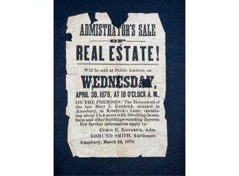 1878 AMESBURY MA REAL ESTATE AUCTION BROADSIDE