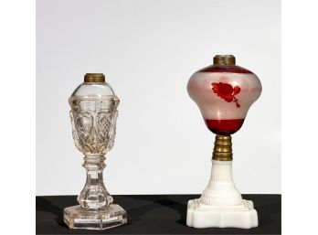 (2) FLUID LAMPS: PRESSED w HEARTS & CUT TO CLEAR