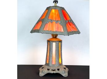 VICTORIAN PEACH SLAG GLASS TABLE LAMP