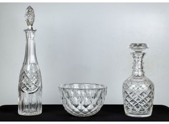(3) PC CRYSTAL LOT: (2) DECANTERS & ORREFORS BOWL