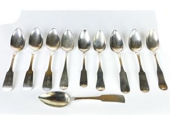 GROUPING (10) MISC COIN SILVER TABLE SPOONS