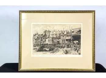 'THE LIMEHOUSE BARGE BUILDERS' SIGNED ETCHING