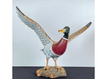 CARVED & PAINTED WOOD MALLARD MODEL ON STAND