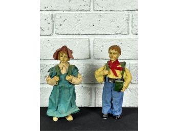 PAIR OF CHALKWARE NATURE ENTHUSIAST DOLLS