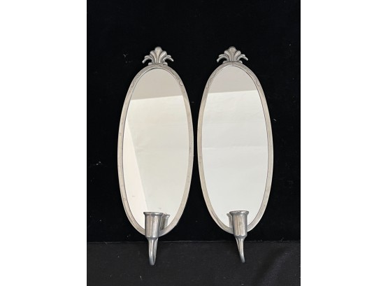 (3) PIECE PEWTER MIRROR SET with SHELL CRESTS