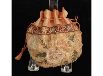 SILK HAND BAG with HAND STITCHED FLORAL MOTIF