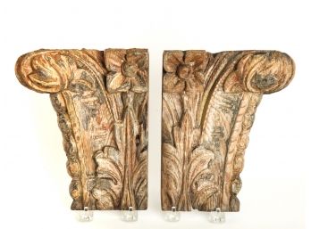 (2) CARVED and STAINED CAPITALS