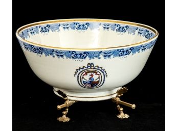 ARMORIAL ENGLISH PORCELAIN PUNCH BOWL