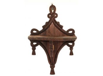 COLLAPSIBLE ROPE- CARVED WALNUT WALL SHELF
