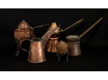 GROUPING OF COPPER POTS with OFFSET HANDLES