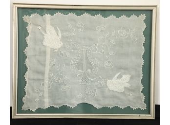 LINEN EMBROIDERED with DOVES, FLOWERS & LYRE