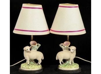 PAIR OF STAFFORDSHIRE SHEEP VASES