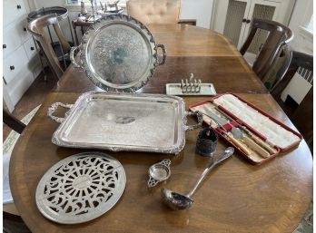 GROUPING OF SILVER PLATE And KNIFE SET