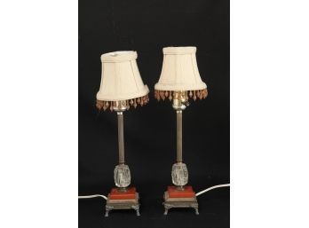 PAIR OF BRASS BOUDIOR LAMPS With ONYX BASES