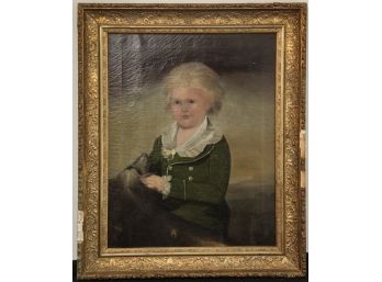 (19th c) PORTRAIT OF A YOUNG BOY and DOG