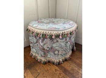 ROUND STOOL with PAISLEY UPHOLSTERY and TASSLES