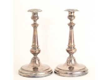 PAIR OF (19th c) SILVER OVER COPPER CANDLESTICKS