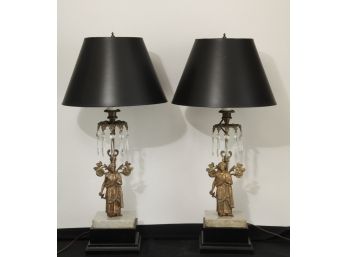 PAIR OF (19th c) GIRANDOLES FITTED TO TABLE LAMPS