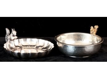 FIGURAL BOWL & TRAY with SQUIRREL-FORM HANDLES