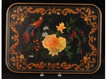 VINTAGE HAND-PAINTED TOLE TRAY with PARROT
