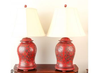 PAIR of (20th c) ASIAN LACQUER TABLE LAMPS