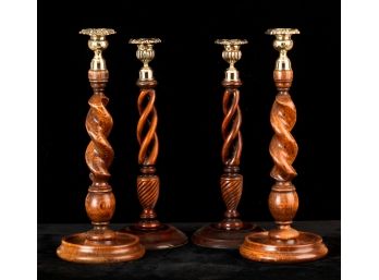 (2) PAIR OF ROPE TURNED BRASS CANDLESTICKS